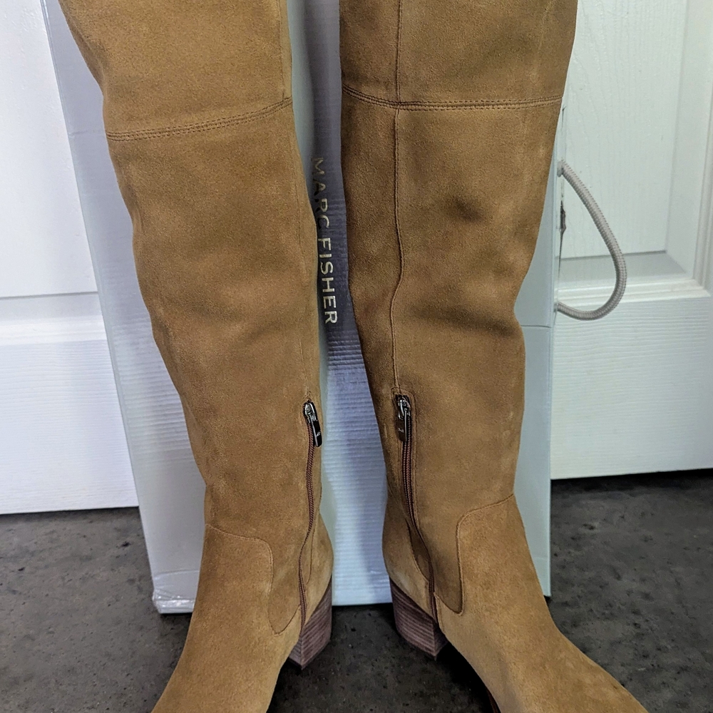 Marc Fisher Tan Over the Knee Suede Boots with Sleek Silhouette